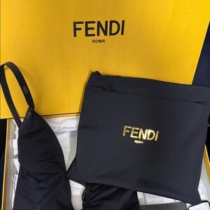 Fendi Black reversible Swim Set with Gold Logo Pouch